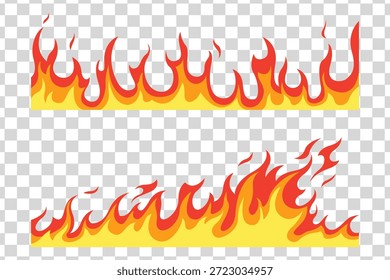 Feuerflammen, Lagerfeuer, rote feurige Flammen, einzelne Vektorgrafik-Set. 