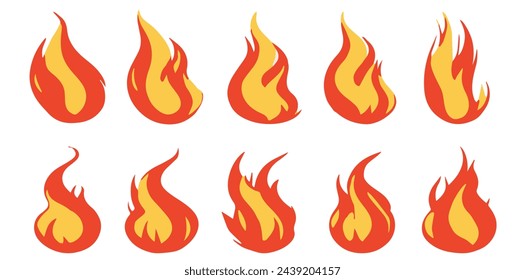 Colección Fire flames. Conjunto aislado de iconos de fuego. Ilustración vectorial.