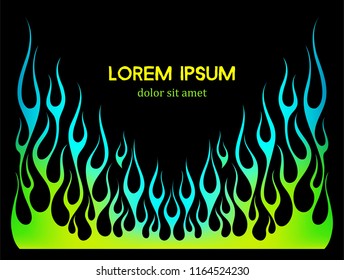 Fire flames, colored in blue and yellow gradient (mesh), isolated vector element for a rock style background