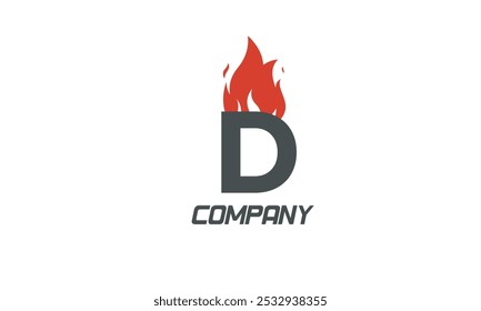 fire flames D red letter alphabet logo icon design with LIGHT BLACK color for business and company