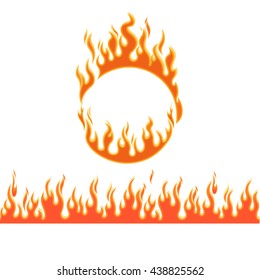 Fire flames of different shapes on white background