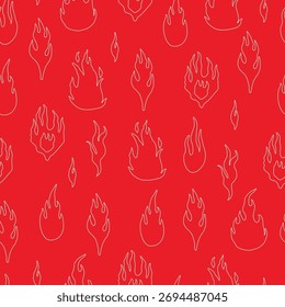 Fogo chamas rabiscar esboço esboço sem emenda padrão no fundo vermelho.