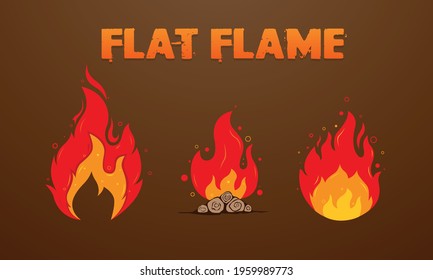 Fire flames drawings collection with flat colors