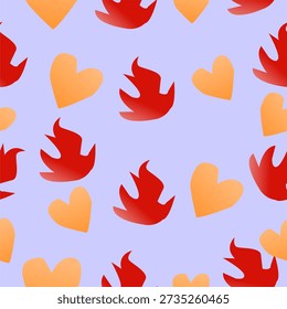 fire flames  and heartts seamless pattern blue background ilustration vektor.