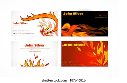 Fire Flames Hot Warm Paper Business Card Set Isolated Vector Illustration