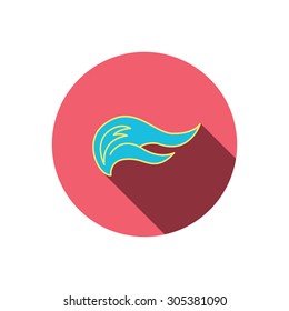 Fire flames icon. Blazing bonfire sign. Red flat circle button. Linear icon with shadow. Vector