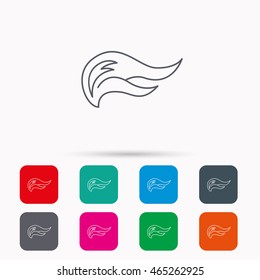 Fire flames icon. Blazing bonfire sign. Linear icons in squares on white background. Flat web symbols. Vector
