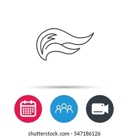 Fire flames icon. Blazing bonfire sign. Group of people, video cam and calendar icons. Vector