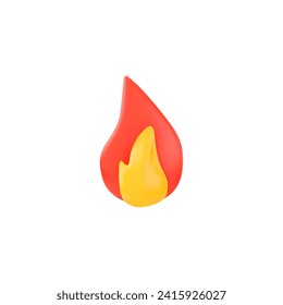 Fire flames icon with burning red hot sparks, cartoon style 3D realistic vector illustration isolated on white background. Sprite of fire for computer graphic and games.