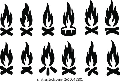 Fire flames icon. Fire flames. Flame symbols. Set of silhouette fire flame. Collection of hot flaming element. Fire, flame vector illustration.