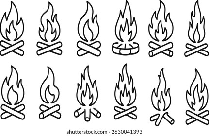Fire flames icon. Fire flames. Flame symbols. Set of silhouette fire flame. Collection of hot flaming element. Fire, flame vector illustration.