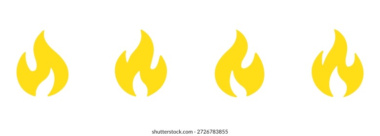 Fire flames icon set. Burning hot vector silhouettes on transparent background