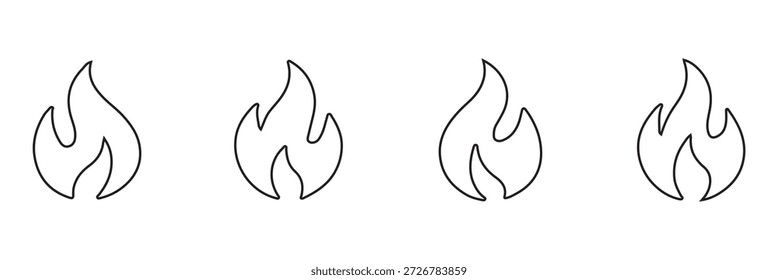 Fire flames icon set. Burning hot vector silhouettes on transparent background