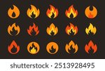 Fire Flames icon Set. Fire Flames. Flame symbols. Set of colorful fire flame. Collection of hot flaming element. Fire, flame vector illustration.