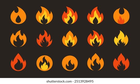 Fire Flames icon Set. Fire Flames. Flame symbols. Set of colorful fire flame. Collection of hot flaming element. Fire, flame vector illustration.