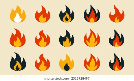 Fire Flames icon Set. Fire Flames. Flame symbols. Set of colorful fire flame. Collection of hot flaming element. Fire, flame vector illustration.