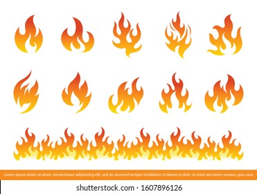 Fire Flames Icon Set Flat Style. Set of red and orange fire flame.
Vector illustration
