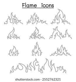 Fire  flames icon set in thin line style