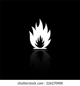 Fire flames icon - vector illustration with reflection isolated on black