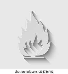 Fire flames icon, vector illustration   with shadow on a grey background