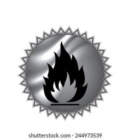 Fire flames icon, vector illustration with round sticker