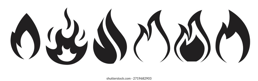 Iconos de las llamas del fuego fijados negros sobre un fondo blanco 