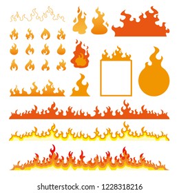 Fire flames icons set isolated on white vector illustration