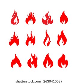Fire Flames Icons Set – Vector Illustration of Burning Flame Symbols in Flat Style
