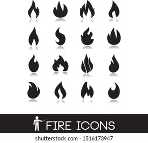 Fire flames icons. Set vectors in black style.