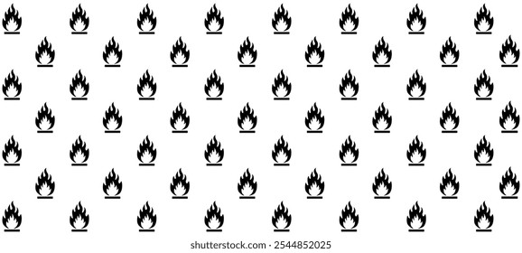 Fire Flames Icons Vector Seamless Pattern. Hand Drawn Doodle Sketch Fire Flame. Black and White Background. T-shirt Print Design for Men's Clothing