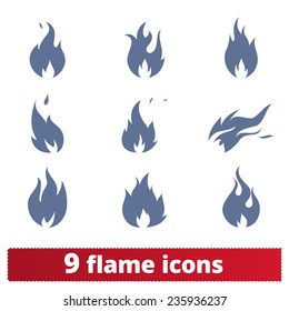 Fire flames: icons vector set.