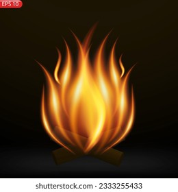 Fire flames isolated on transparent background. Vector realistic special effect