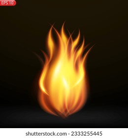 Las llamas del fuego aisladas en un fondo transparente. Efecto especial realista del vector