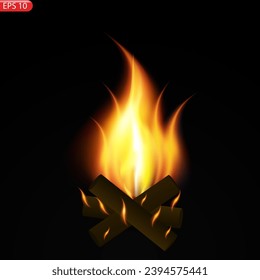 Fire flames isolated on transparent background. Vector realistic special effect