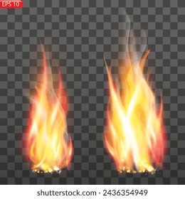 Feuer Flammen isoliert auf transparentem Hintergrund. Vektor realistischer Spezialeffekt
