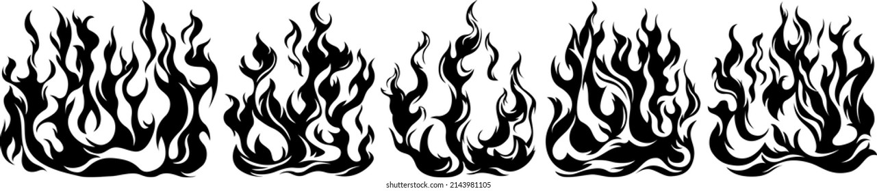 Las llamas del fuego aisladas en el fondo blanco. Diseño de tatuajes tribales.