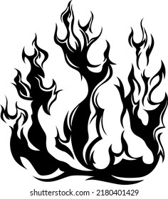 Las llamas del fuego aisladas en el fondo blanco. Diseño de tatuajes tribales.