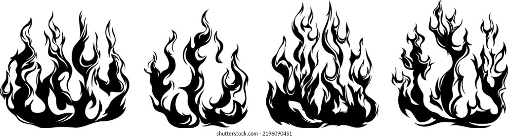 Las llamas del fuego aisladas en el fondo blanco. Diseño de tatuajes tribales.