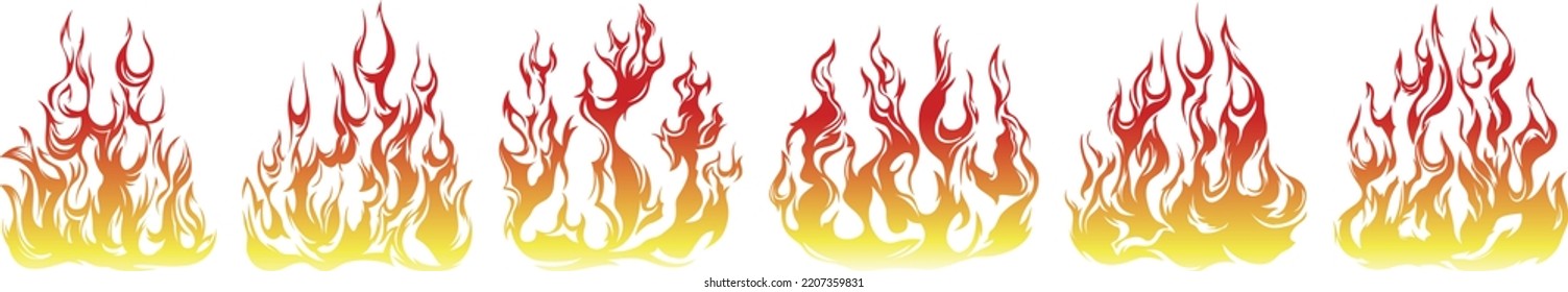 Las llamas del fuego aisladas en el fondo blanco. Tatuaje tribal con diseño degradado.