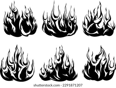 Fire flames isolated on white background. Tribal tattoo silhouette design.