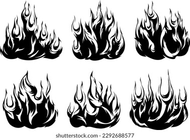 Fire flames isolated on white background. Tribal tattoo silhouette design.