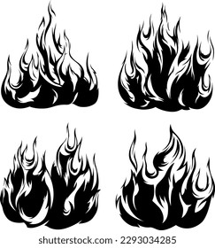 Fire flames isolated on white background. Tribal tattoo silhouette design.