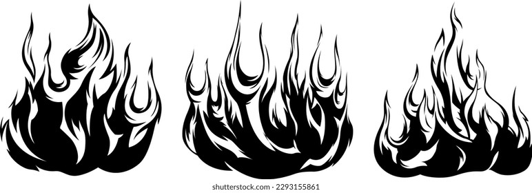 Fire flames isolated on white background. Tribal tattoo silhouette design.