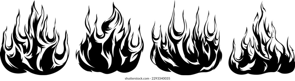 Fire flames isolated on white background. Tribal tattoo silhouette design.