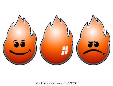 Fire flames isolated over white background. Happy flame, mad flame and just the flame.