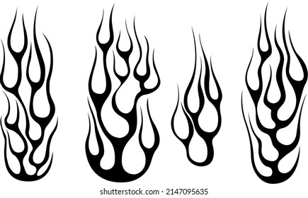Plantilla aislada de llamas de fuego. Diseño vectorial tribal. Pegatinas para coches. Icono de la ilustración del incendio. Diseño de tatuajes de varias formas.