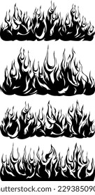 Plantilla aislada de llamas de fuego. Diseño tribal. Pegatinas para coches. Icono de la ilustración del incendio. Tatuaje de varias formas.