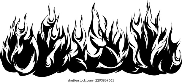 Plantilla aislada de llamas de fuego. Diseño tribal. Pegatinas para coches. Icono de la ilustración del incendio. Tatuaje de varias formas.