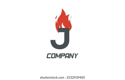 llamas de fuego J letra roja diseño de icono de logotipo de alfabeto con color NEGRO CLARO para empresas y empresas