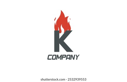 fogo chamas K letra vermelha alfabeto logotipo ícone design com luz PRETO cor para negócios e empresa